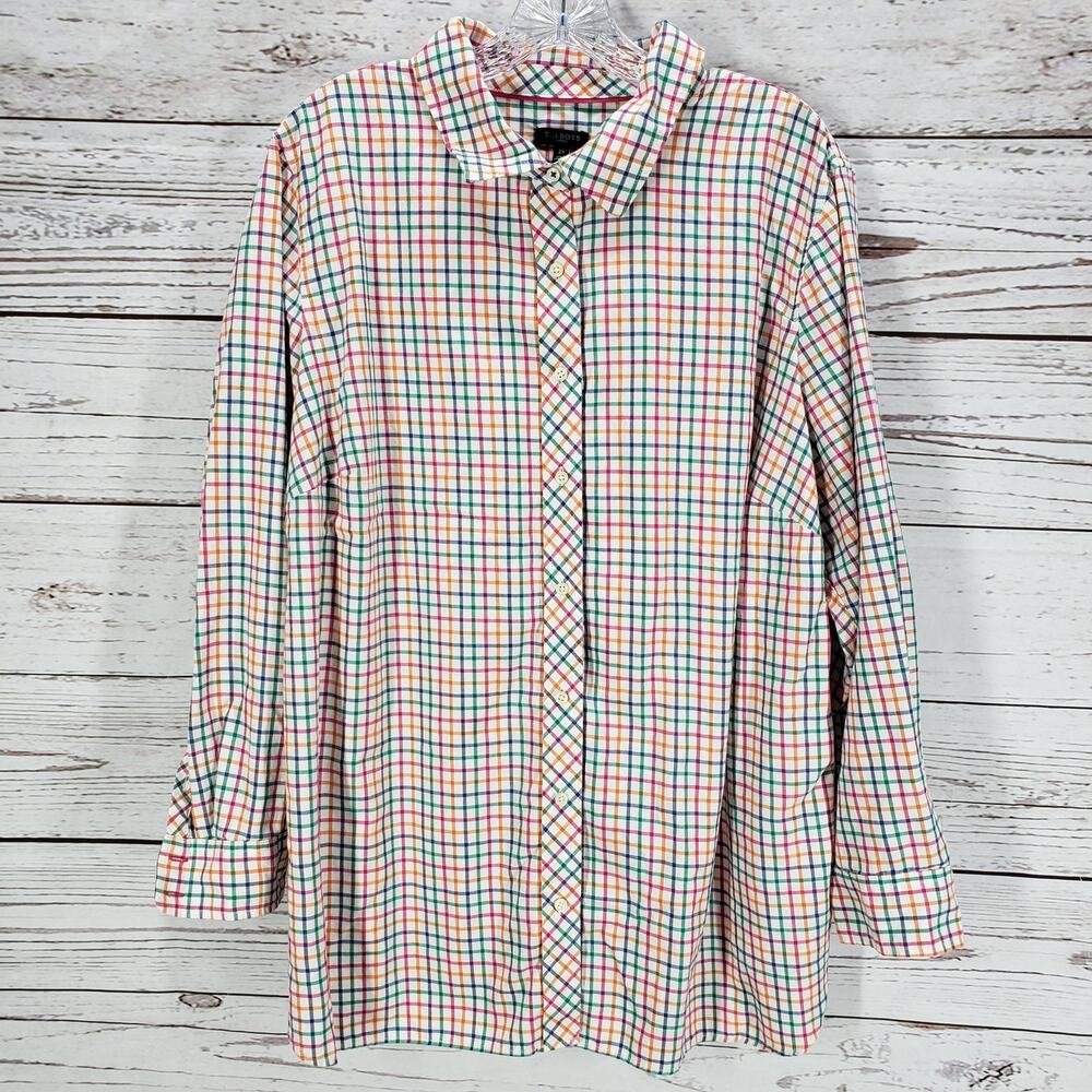 Talbots Women's Multicolor 100%Cotton Check Long Sleeve Top Shirt Size 2X